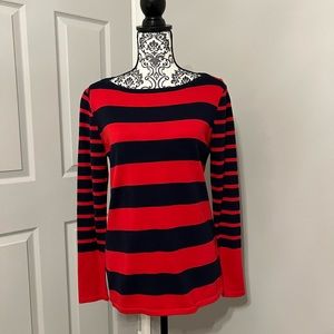 NWT- Tommy Hilfiger Striped Red~Blue Long sleeve Sweater, Size Medium.